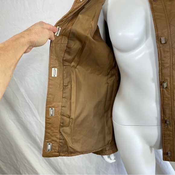 Dialogue Quilted Leather Golden Mahogany Colored Mid Century Style Jacket - Picture 3 of 9